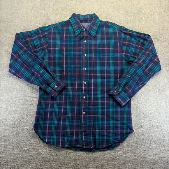 Vintage Pendleton Men's Button Up Shirt Blue/Green Medium Plaid 100% Virgin Wool - Picture 1 of 9